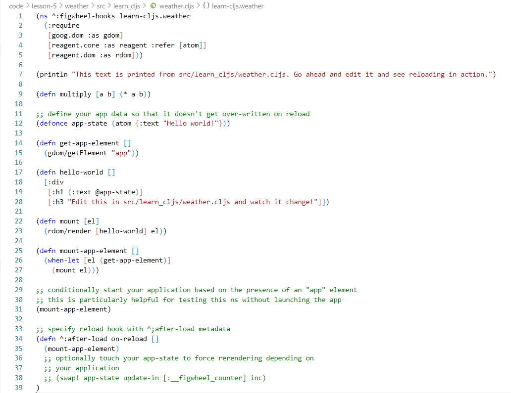 Editing core.cljs with VS Code